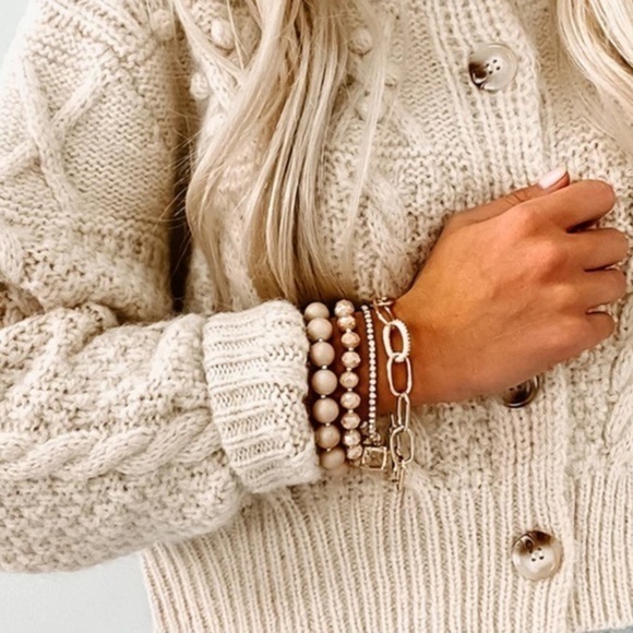 Cream’e Bubble/Cable Knit Detail Cardigan Sweater - Picture 4 of 8